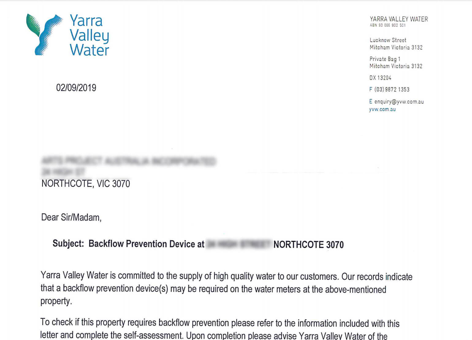 Yarra Valley letter screenshot